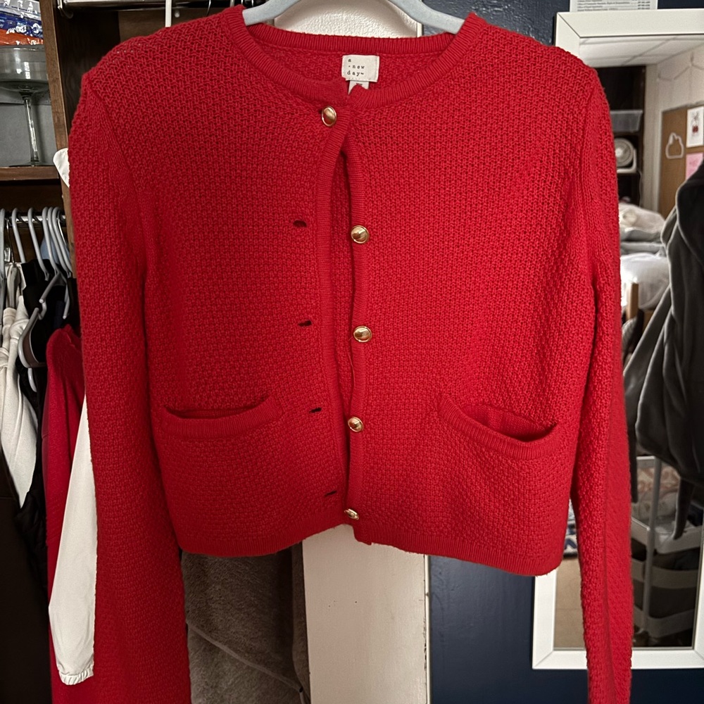 Red Button-Up Women's Sweater